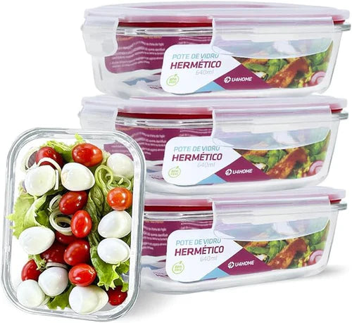 Kit 15 Potes Herméticos de Vidro + 10 Copos de Vidro Aruba