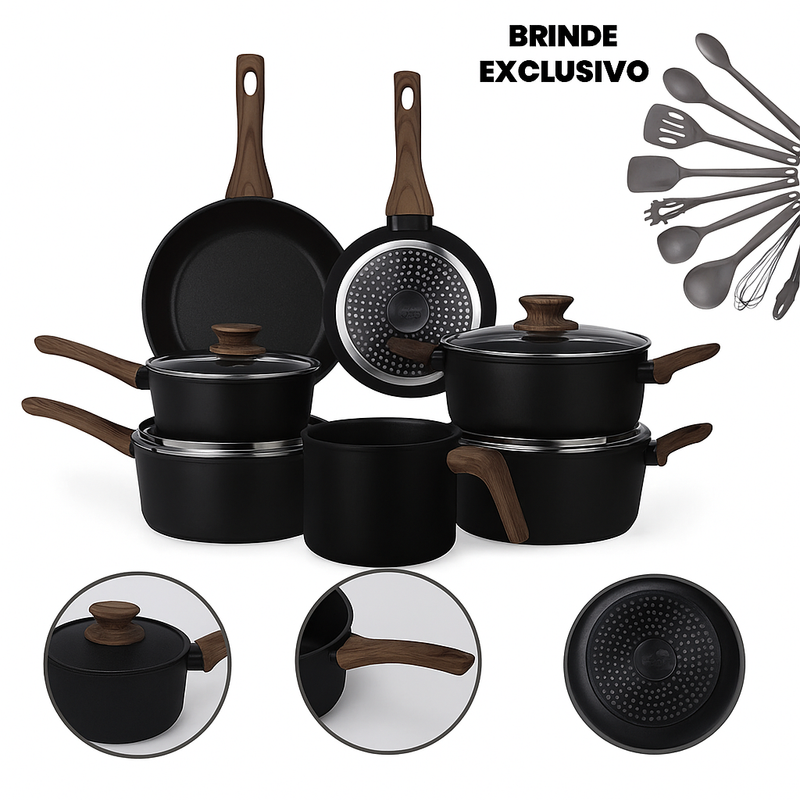 Kit Cozinha dos Sonhos: 9 Panelas Ceramica + 13 Utensílios de Brinde